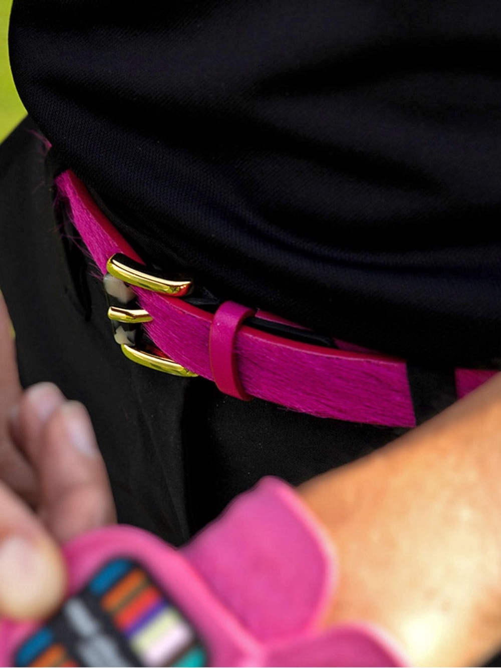 Royal Albatross London FOXTROT hot pink skinny leather belt S made in spain